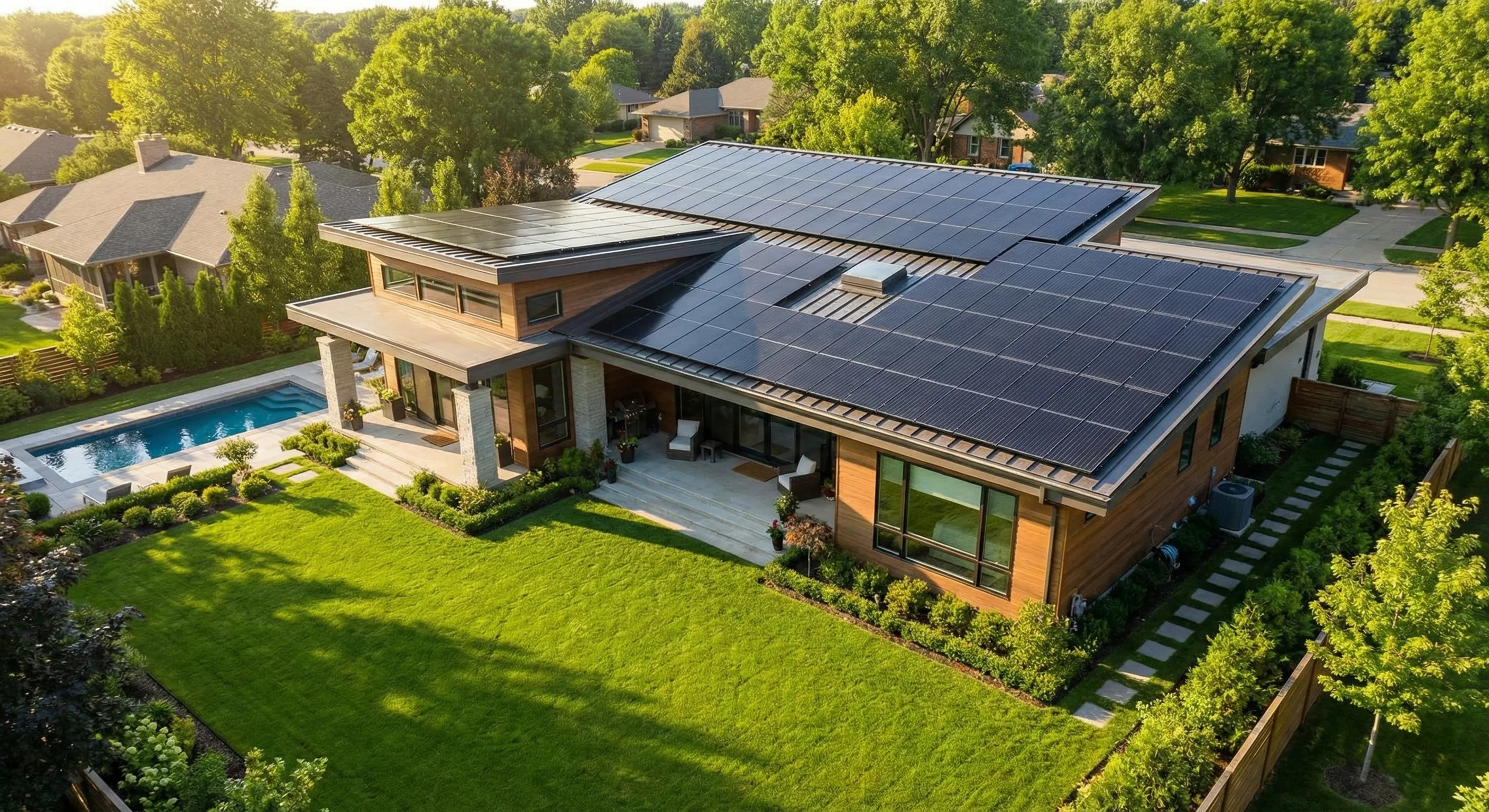 Modern home with solar panels